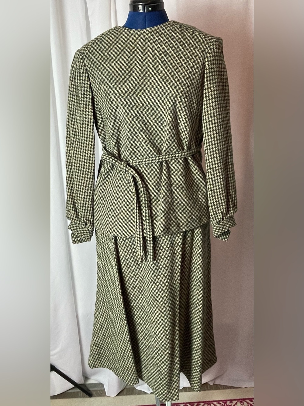 Vintage 1950s Wool Olive & Houndstooth 2pc Skating Dress